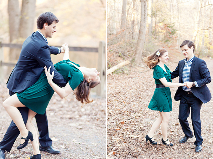 vintage books and swing dancing engagement session | Cassi Claire