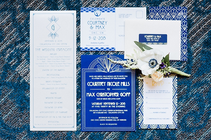 art deco blue and gold wedding glamour grace